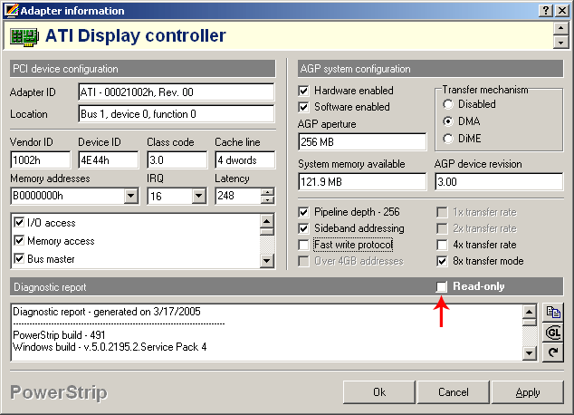 PowerStrip adapter information window