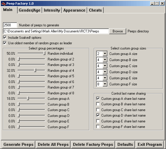 PeepFactory main tab