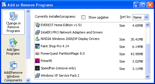 display driver in Add/Remove Programs
